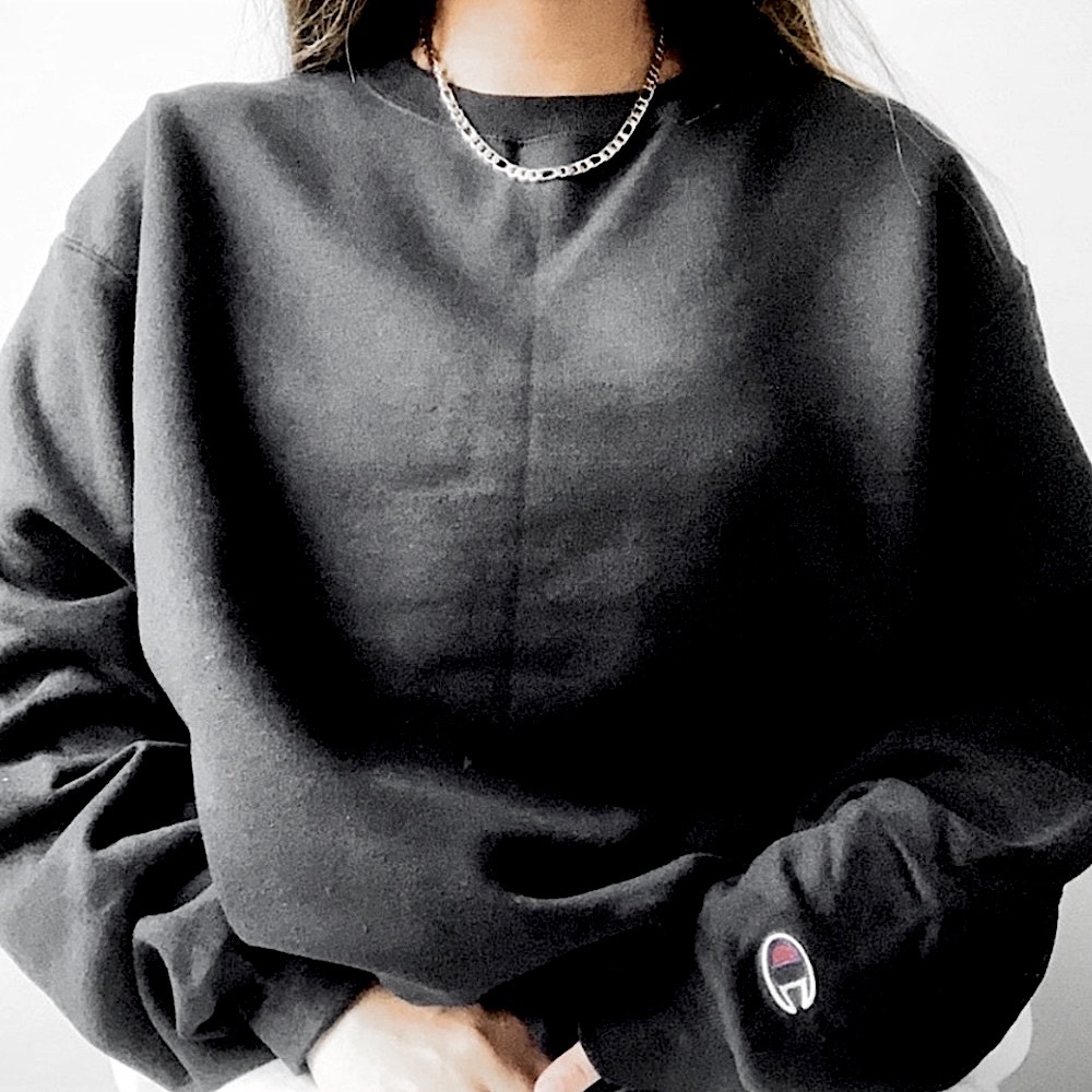 black custom cropped crewneck sweatshirt